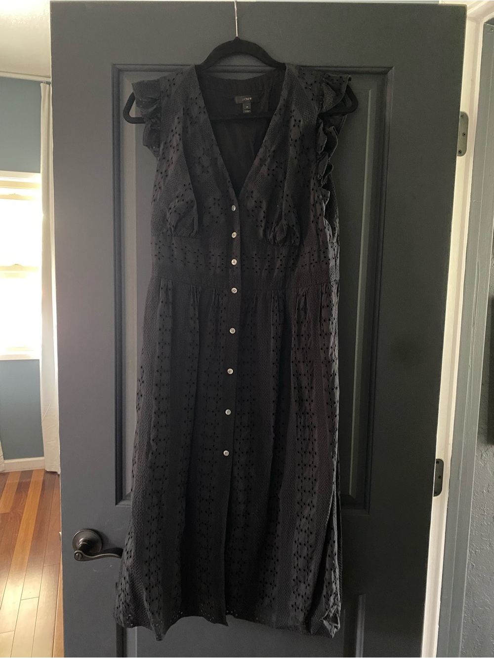 J. Crew Black Eyelet Midi Dress